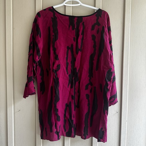 Blusa túnica Ali Miles rosa negro lino top camisa pulóver para mujer grande L - Imagen 6 de 6
