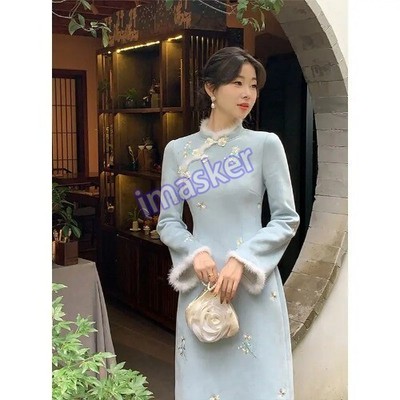 Chinese Traditional Qipao Dress Cheongsam Women's Clothing Embroidery Vintage