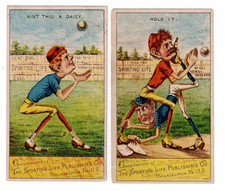 2 Baseball Themed trade cards for Sporting life magazine