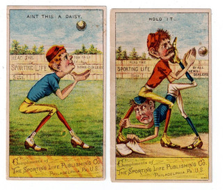 2 Baseball Themed trade cards for Sporting life magazine