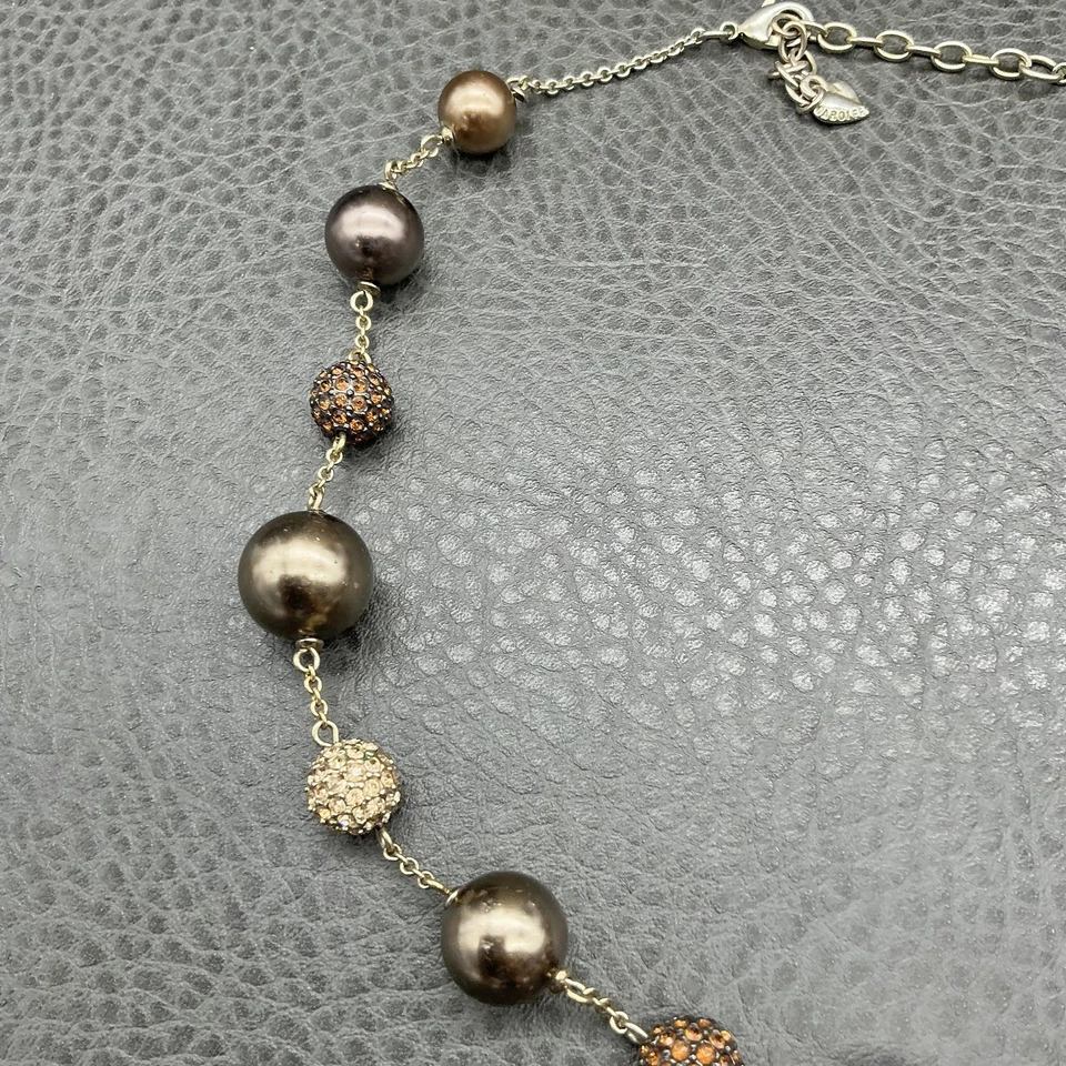 Caroloee 串珠项链女式金色人造珍珠铺水晶棕色青铜 — 第 3/4 张图片
