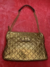 Marc Jacobs Gold Lambskin Leather Stitched Quilted Purse Double Straps Fading