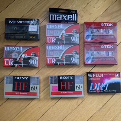 Lot of 9 NEW Blank Audio Cassettes Sony Maxwell TDK Fuji - Sealed