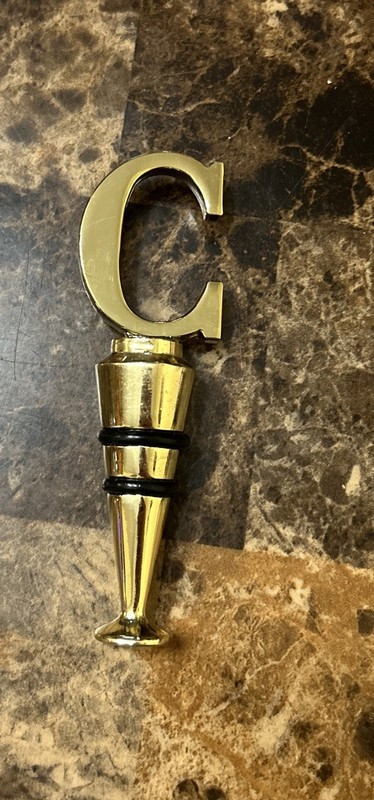 Monogram Wine Stopper/Cork “C” Goldtone Reusable 4.25 Inches