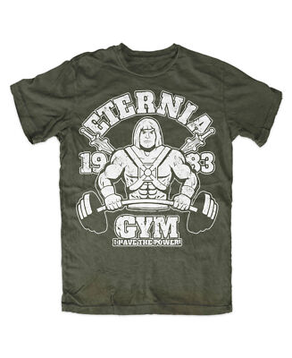 Eternia Gym T-Shirt OLIV MOTU,Kult,Universe,Masters,He-Man,Skeletor Grayskull