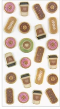 Mrs Grossman's METAL Sticker - METALLIC REPOSITIONABLE PUFFIES - COFFEE & DONUTS