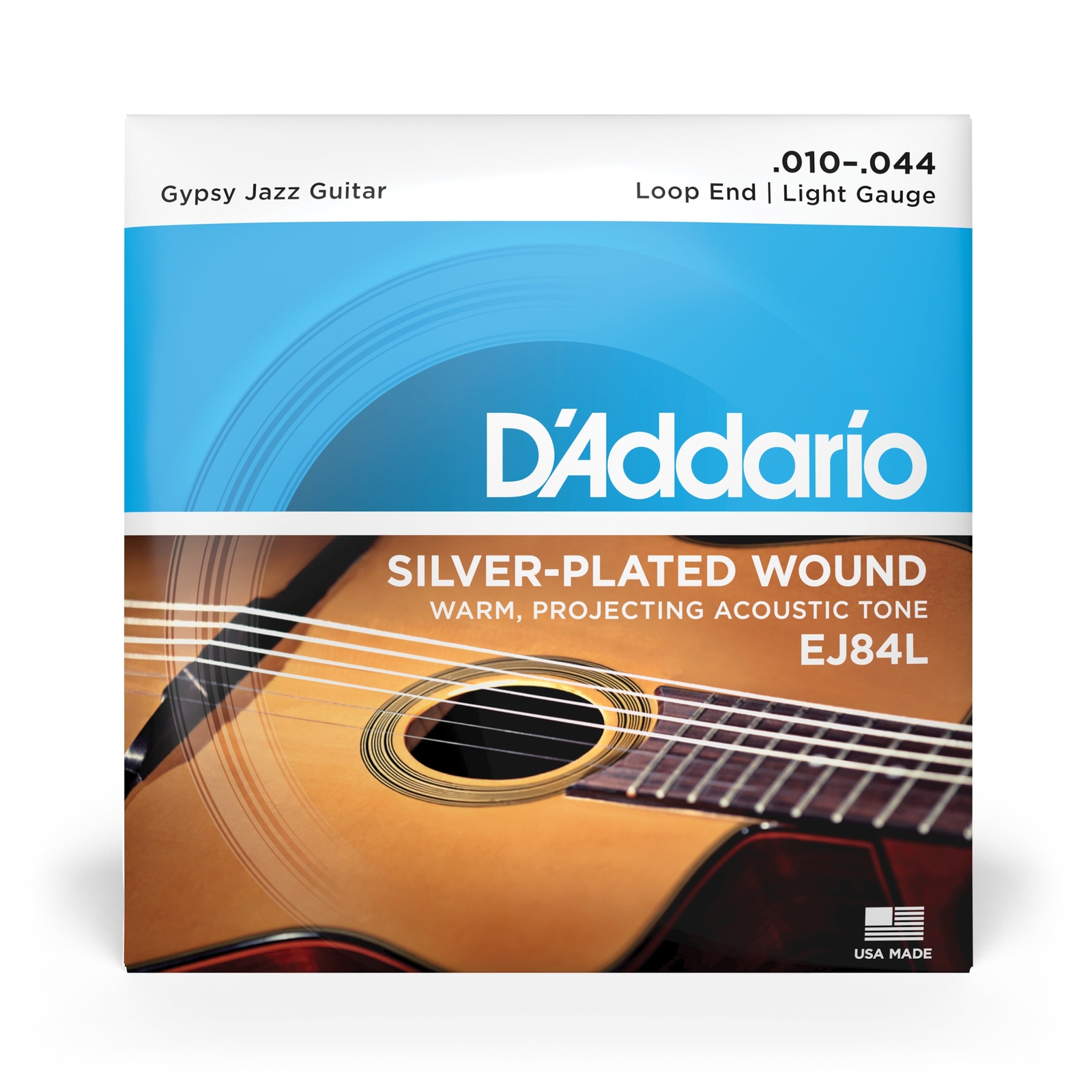 D'Addario EJ84L Gypsy Jazz 10-44 Acoustic Guitar Strings, Loop-End, Light