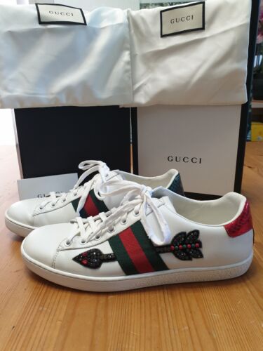 Authentic Gucci Ace Sneakers Crystal Arrow White Leather UK4.5 EU37.5 US7-7.5 - Picture 1 of 13