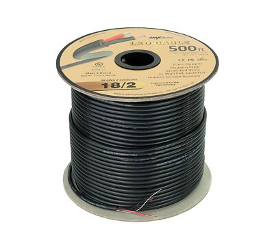 500 ft. 18AWG Low Voltage LED Cable, 2 Conductor, Outdoor Rated, Black Sleeve...