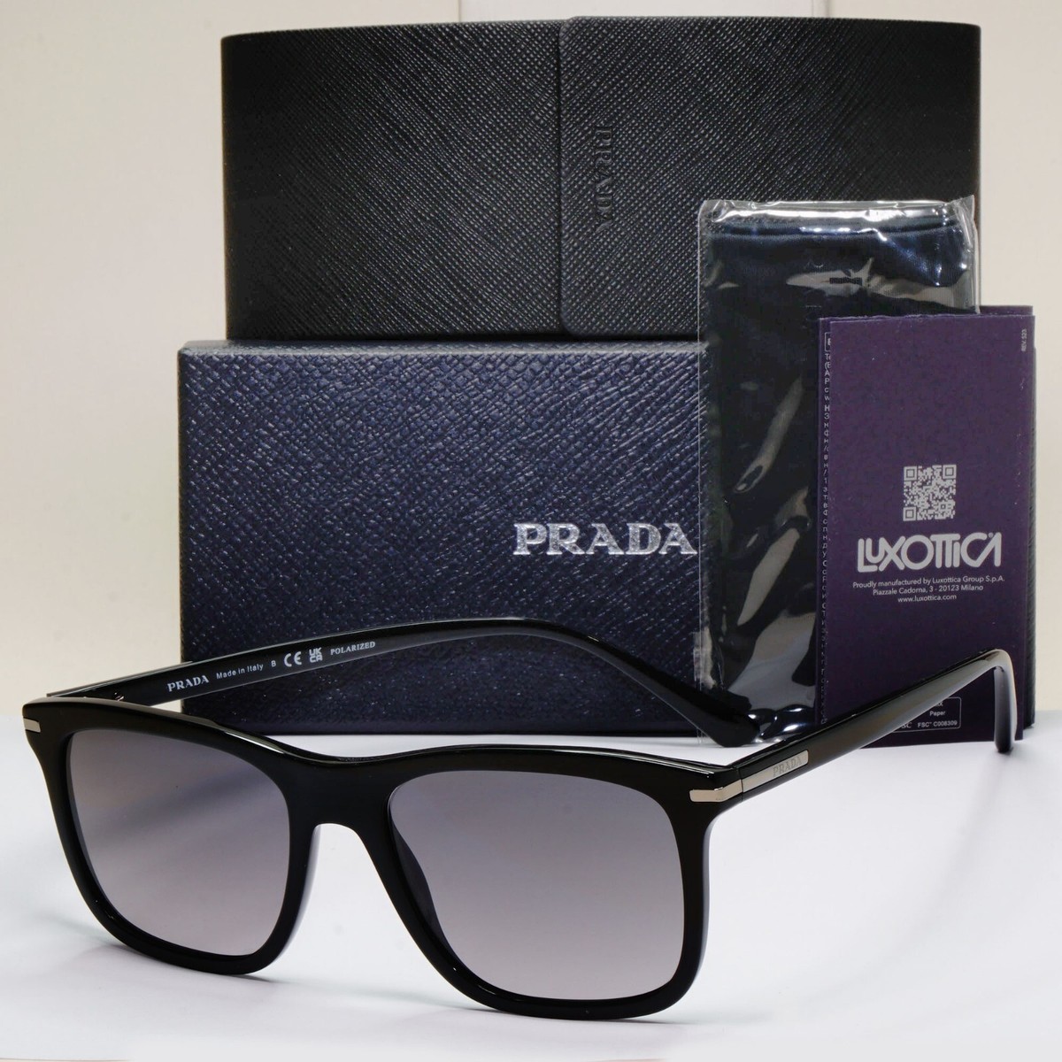Prada Sunglasses Black Grey Polarized Glass Lens Square PR18WS SPR