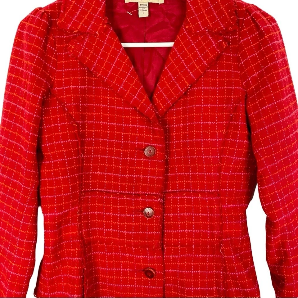 Blazer Vintage Free People Mujer 2 XS Rojo Cuadros Algodón Chaqueta FP Años 90 Y2K Foto 4 de 4