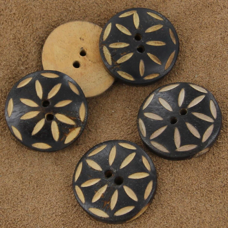 Lot of 5 Custom Handmade Bovine Horn Matrix Renaissance Round Buttons Sewing - Image 3 of 4