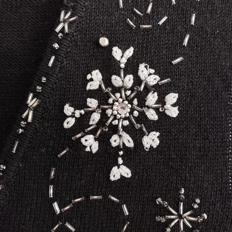 REBECCA MALONE Size 2X Ramie Cotton Black/Silver Embroidered Christmas Zip Vest - Image 3 of 4