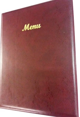 SPIRITUALGATEWAY A4 MENU COVER/FOLDER IN BURGUNDY LEATHER LOOK PVC - CLASSIC LOOK