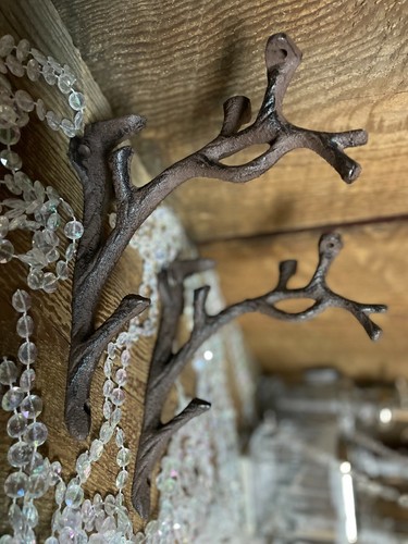 2 Cast Iron Organic Tree Branch Shelf Wall Rustic Farmhouse Brackets 7" Corbels 