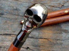 Skull Handle Antique Brass Wooden Vintage Style Walking Stick Designer Cane Gift