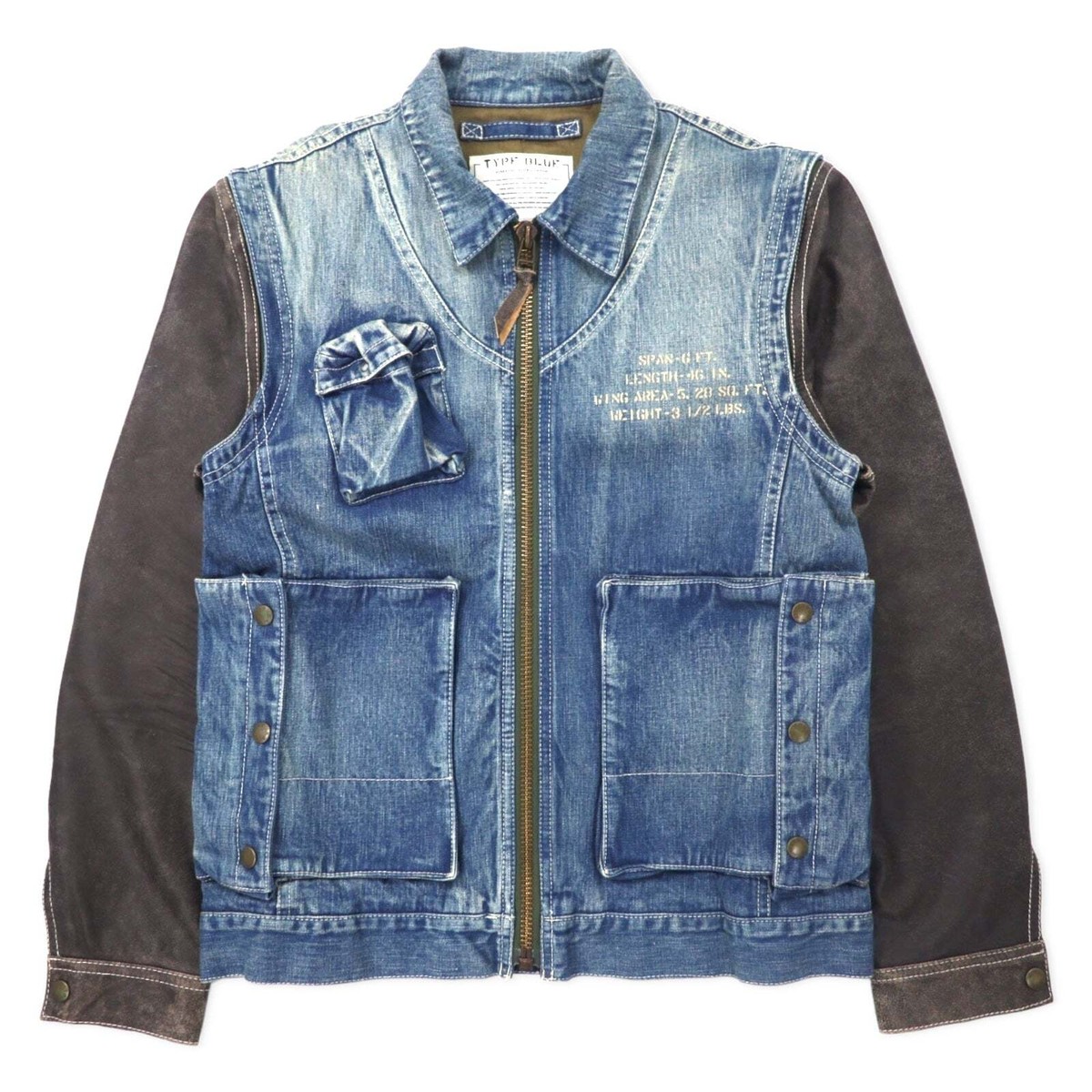 AVIREX 2WAY Sleeve Leather Detachable Denim Jacket E-1 Radio Vest 
