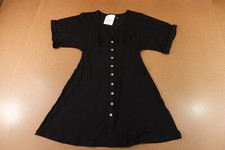 ASOS Womens 6 Black Short Sleeve V Neck Retro Button Accent A Line Dress NWT