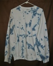 Women's GILDAN White Blue Tie Dyed Sweatshirt Size M