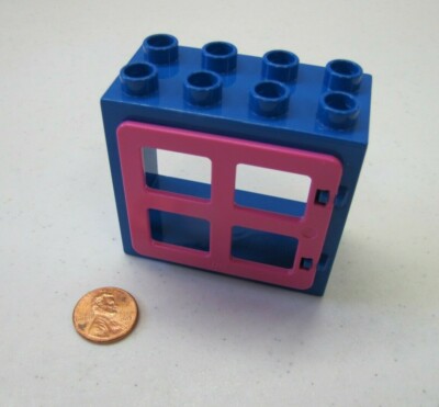Lego Duplo Blue & Bright Pink Window Pane Door Unit Building Block 2X4