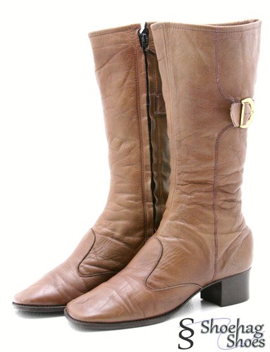 flings womens boots size 7 m vtg mid calf brown leather buckle