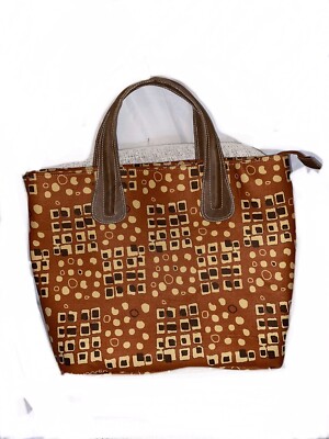 Bogolan Bogolon de Woodin Cloth Tote Bag With Leather Straps African Mud  Cloth