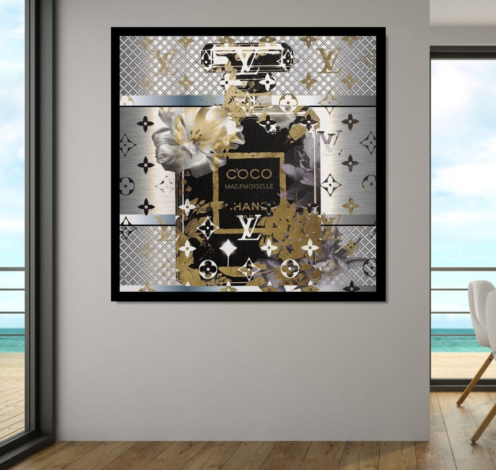 LEINWAND BILD BIS 140x140x5 COCO CHANEL PARFUM POP ART WANDBILD SCHWARZ leinwand-bild-bis-140x140x5-coco-chanel-parfum-pop-art-wandbild-schwarz