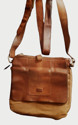 ASPEN Rugged Brown Leather Crossbody Satchel Bag Rn 75343 Purse