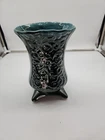 Vintage Hull USA B37 Green Drip Glaze Floral Four Foot Vase