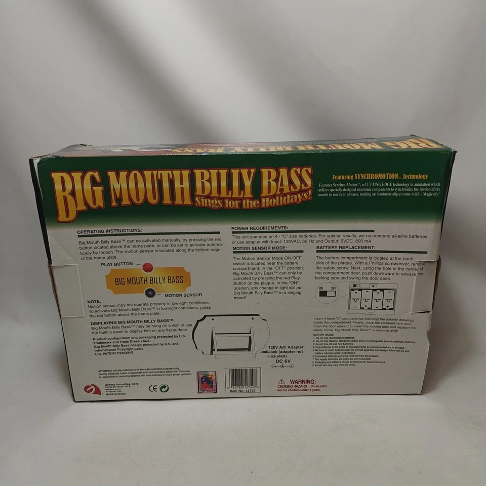 Big Mouth Billy Bass Vacaciones con Cable de Alimentación Navidad Pez Cantor Probado LEER Foto 4 de 4