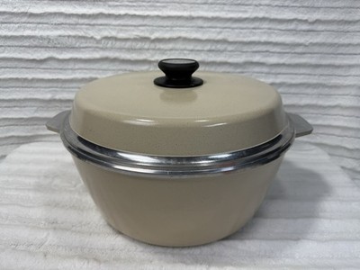 HTF Vintage Kitchen Fair KF Cast Aluminum Beige Double Handle Pot 14''