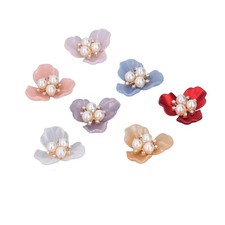 14 PCS Pearl Rhinestone Buttons Faux Flat Back Flower Clothing Brooches DIY