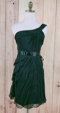 ADRIANA PAPELL Evening Cocktail Dress One Shoulder Sheer Ruffle Size 2