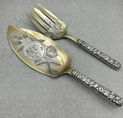 Hand Engraved Victorian Sterling Silver Fish Set Arlington Towle