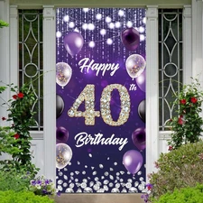 Happy 40th Birthday Backdrop Banner Purple Theme Background with Shiny Diamon...