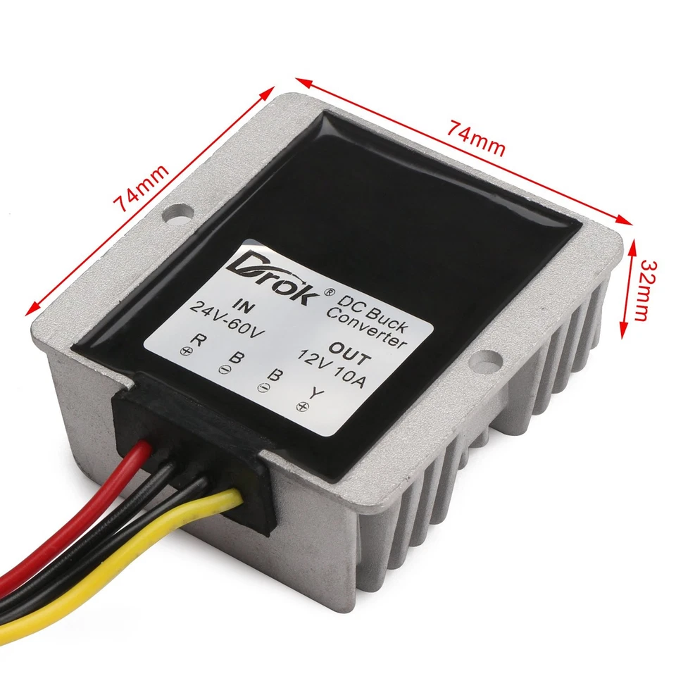 36V 48V to 12V Voltage Reducer, DROK 120W 10A DC to DC Waterproof Club Car Step - Image 3 of 4