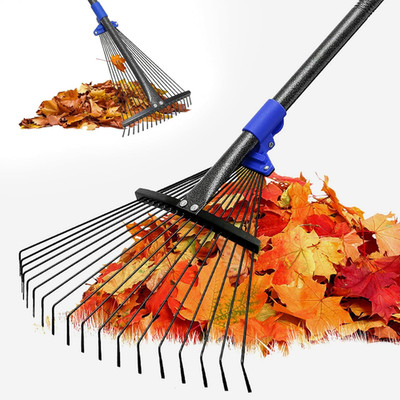 Heavy Duty Garden Leaf Rake-Adjustable Metal Rake with 8-17'' Expandable Head,Yar