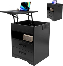 Nightstand Bedside Table with Lift Top for Laptop, Night Stand with Hidden Caste