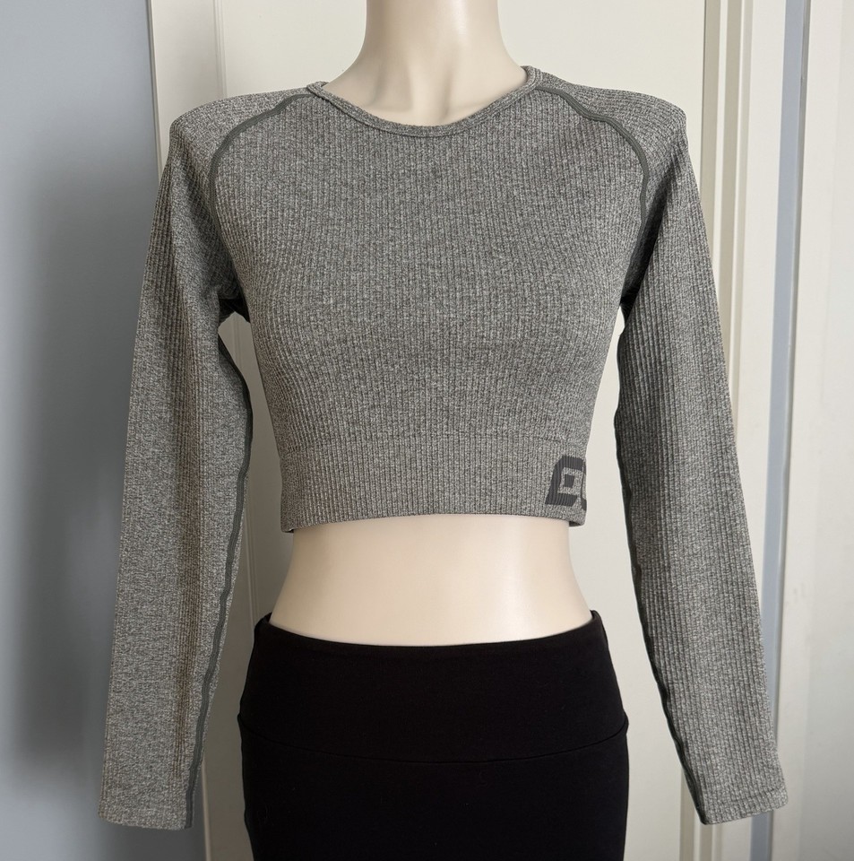 Echt Arise Comfort Cropped Top Sz L Grey  Gym Wear Athletic Yoga Training Gc