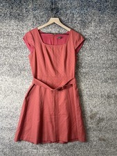 Ann Taylor Dress Womens 10 Pink Coral Belted Fit & Flare Textured Knee Length