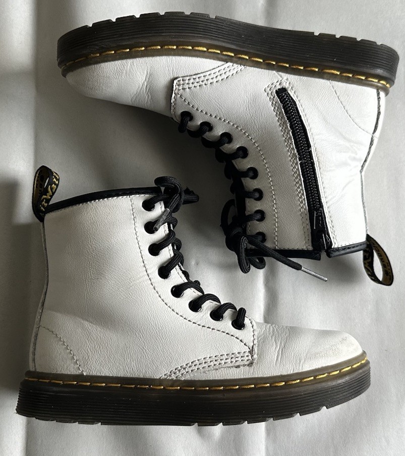 Doc Martens Zavala J Kids Size US 13 White Leather Side Zip Combat Boots