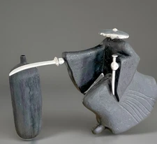 Vintage  Rare Statue Samurai Warrior  1 imports Black Chrome Modernist Statue