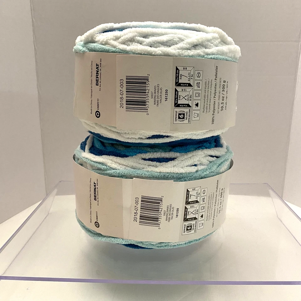 Bernat Blanket Stripes Yarn-Making Waves-Lot of 2-blue/green/white 220 yds each - Image 3 of 4
