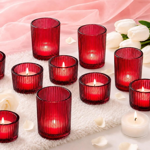 Teelichthalter Glas 24 StüCk 3,5-6,5Cm Rot TeelichtgläSer FüR Dekoration-image