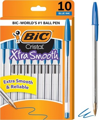 10-Count BIC Cristal Xtra Smooth Ballpoint Pen, Medium Point Blue (1.0mm)