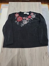 Alfred Dunner Women's Black Sweater With Flowers. Size 3x