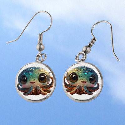 Süße Kraken Tintenfisch handgefertigte Cabochon Ohrringe Weihnachten Strumpf Füller Z12