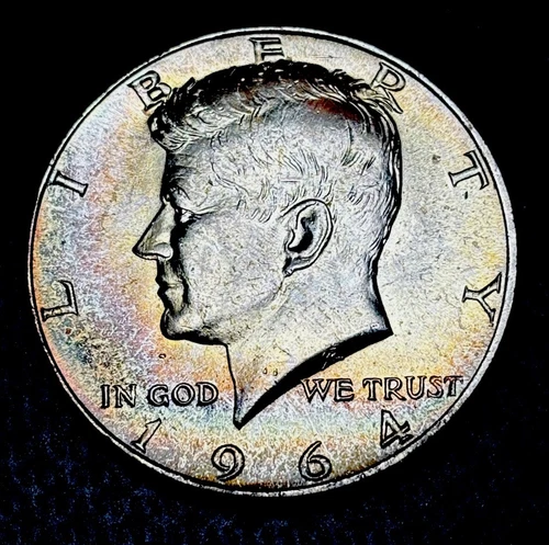 1964 GEM BU++ Kennedy Half Dollar, Original, Silver, Toned!
