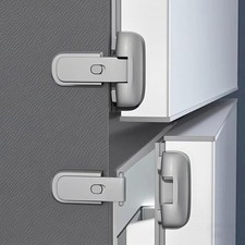 2 Pack Refrigerator Lock for Kids with Adhesive, Child Proof Fridge Grey
