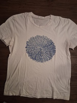 Filippa K T-Shirt Gr. L Wollweiß Blue Print Baumstamm Jahresringe NEU TOP
